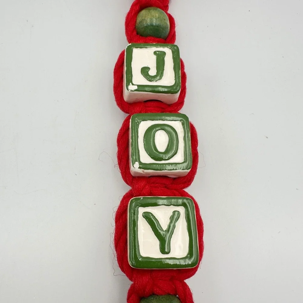 Vintage‎ Macrame Christmas Door Hangers Noel Joy Red Green Jingle Bells Set of 2